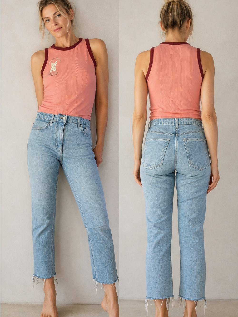 Topshop Light Wash Distressed High Rise Straight Leg Jeans Size 27